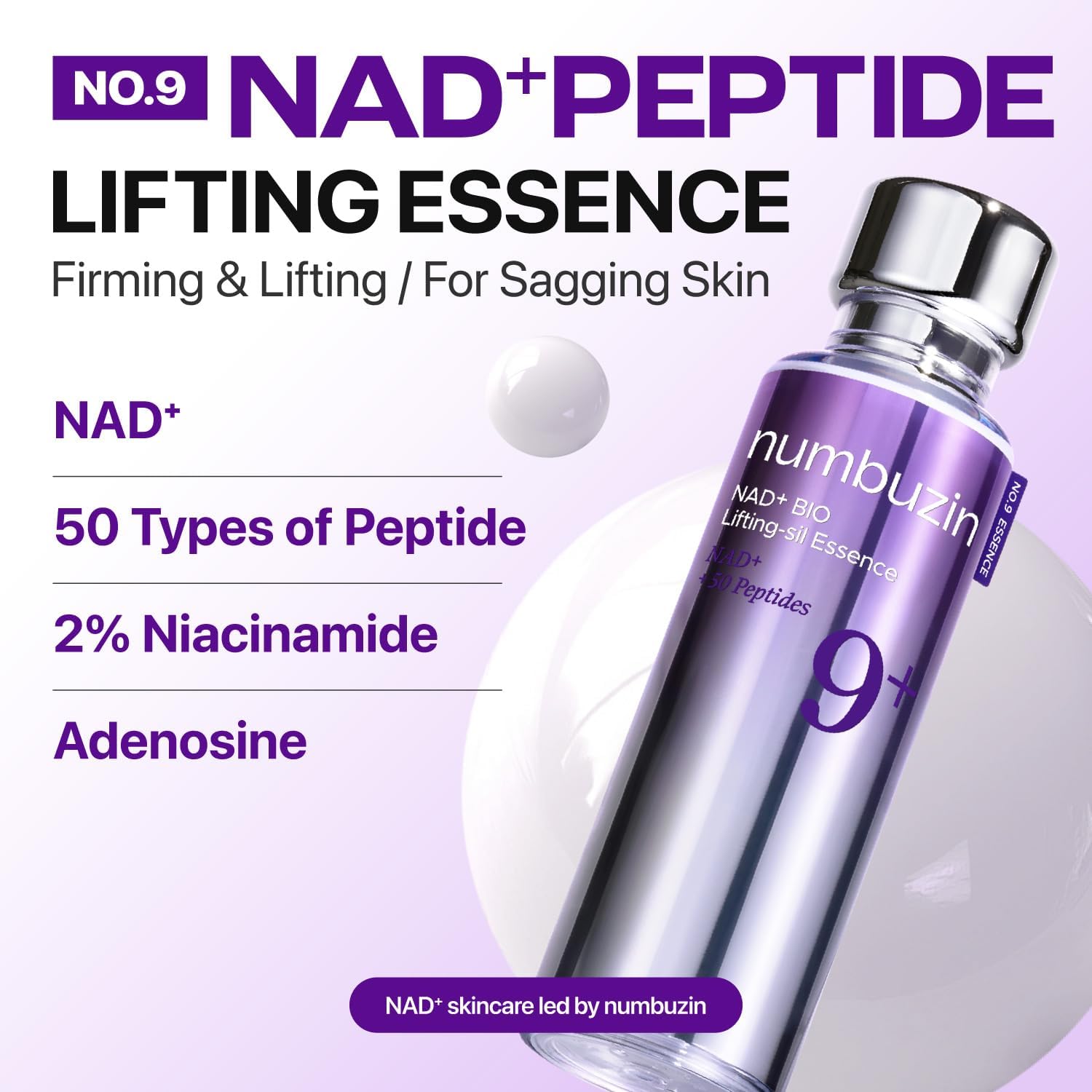 Numbuzin No.9 NAD+ 50 Peptide Serum | Firming Essence for Wrinkles, Fine Lines & Loss of Elasticity | Korean Skincare | 50 ml